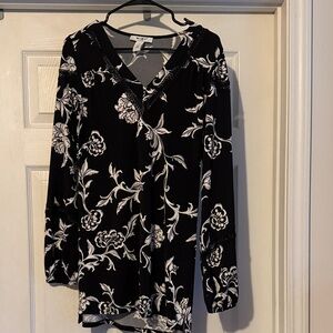 White House Black Market Floral V-Neck Long Tunic Size Small